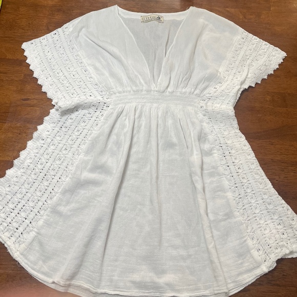 Seaspice Resort Wear Boho Fairy White V-Neck Tunic Top with Lace Medium - Picture 3 of 8